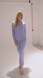 Women viscose Printed Blue Floral Night Suit Set of Shirt & Pyjama, Night wear Dress