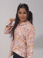 Women Pink Floral All Over Print Long Sleeve Shirt