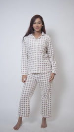 Women Velour Sleepwear Long Sleeve White Check Pyjama Set