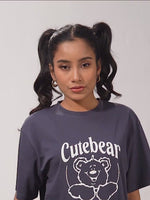 Women Cute Bear Print T-shirt with Short Sleeves and Round Neck