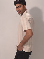 Men's Relaxed-Fit Half-Sleeve Casual Shirt Beige Stripes