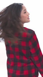 Women’s Red Check Printed Pyjama Set – Long Sleeve Top & Pants, Soft Comfortable Sleepwear, Cozy Winter Loungewear for Women