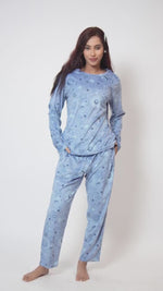 Women Velour Sleepwear Long Sleeve Pyjama Set Indigo Moon