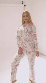 Women Velour Floral Print Pajamas - Women's Sleepwear Set | CozyPJs