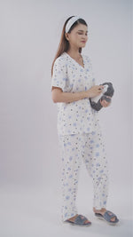 Women All Over Printed Night Suit Set of Shirt & Pyjama, Night wear Dress