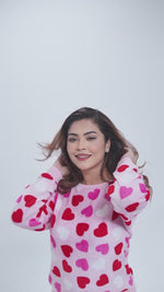 Women’s HeartPrinted Pyjama Set –Long Sleeve Sleepwear, Soft & Cozy 2-Piece Winter Nightwear