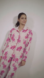 Women's Co-Ord Set Pink and Rose floral Printed -Trendy 2 Piece Matching Top & Bottom Outfit