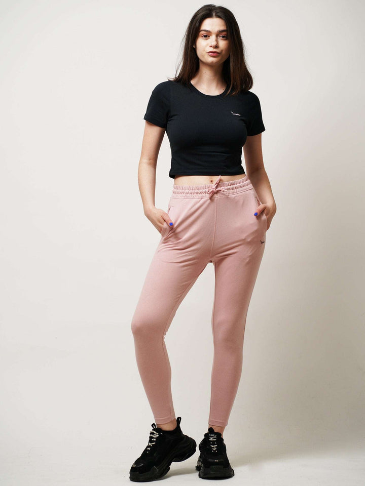 Stylish Pink Cotton Joggers with Logo Print - inteblu