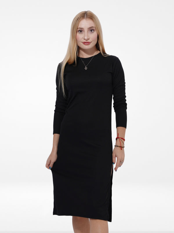 Petite Long Sleeve Split Detail Midi T-Shirt Dress