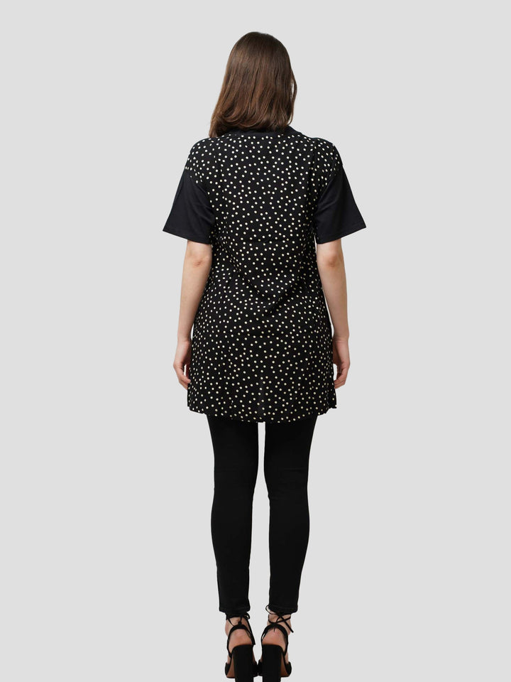 Women Black Polka dot Printed Tops. - inteblu