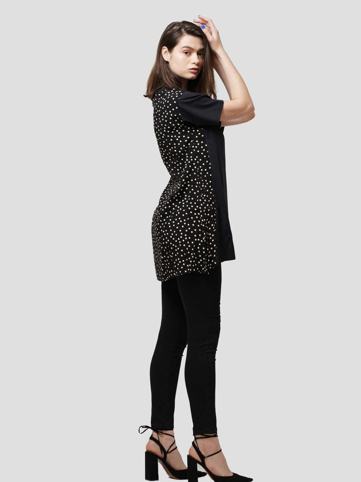 Women Black Polka dot Printed Tops. - inteblu