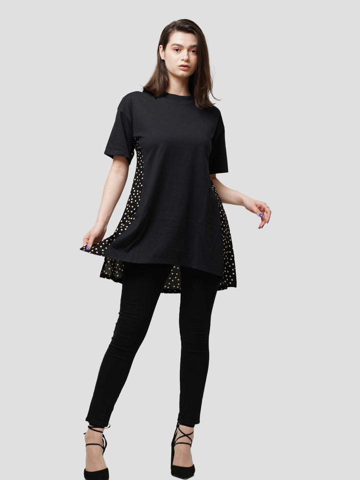 Women Black Polka dot Printed Tops. - inteblu