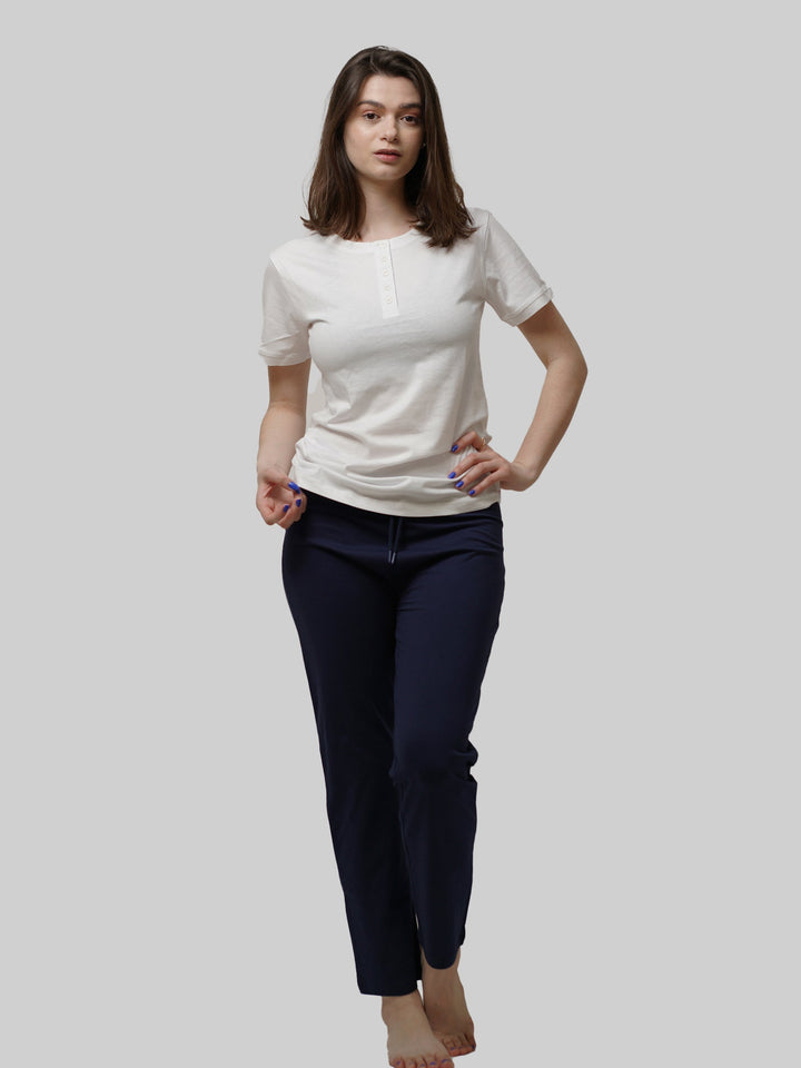 Women Button Facing short sleeve Top & loungewear set - inteblu