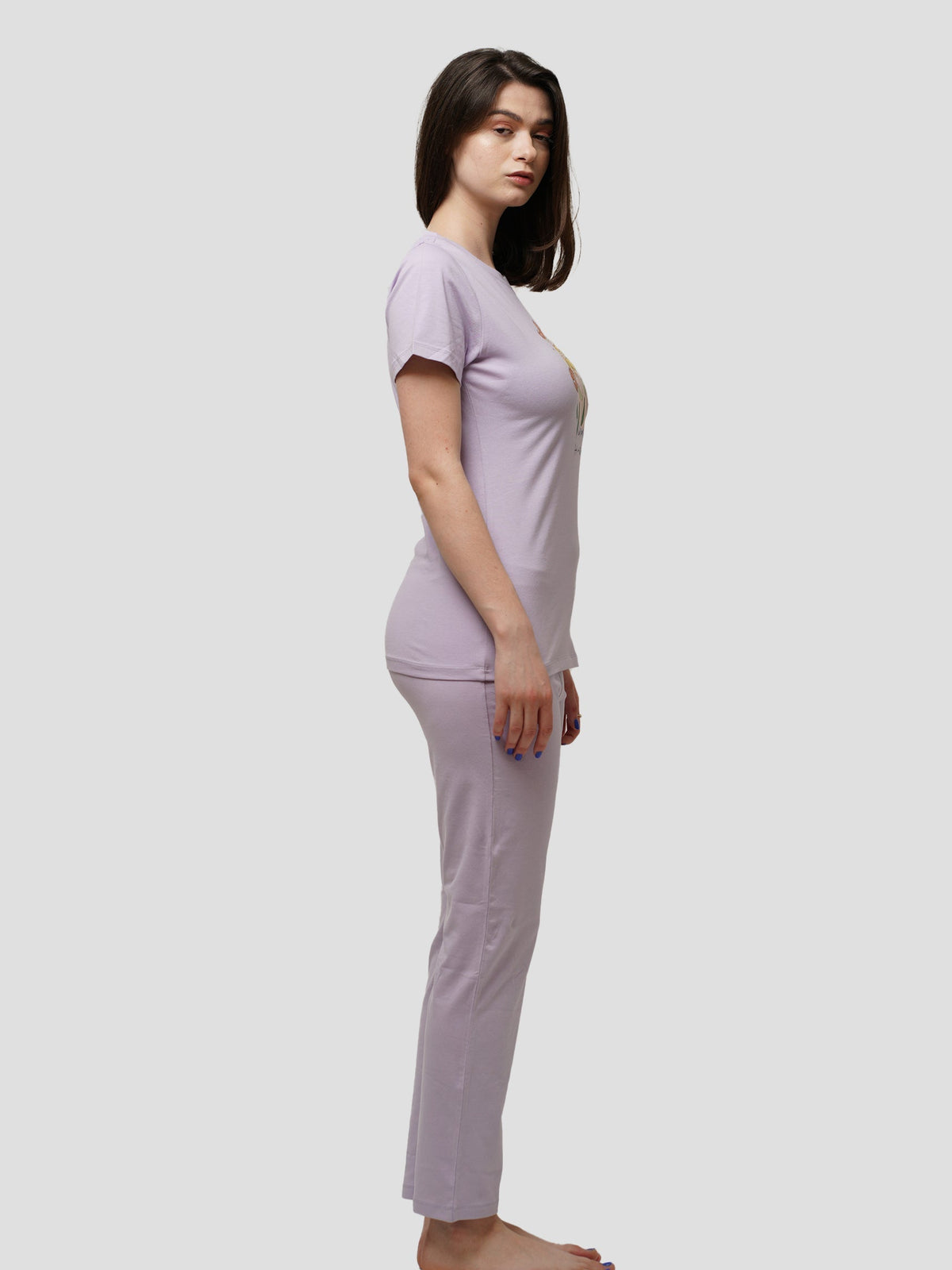 Women Crew Neck Cotton Short Sleeve Print Loungewear Pyjama Set - inteblu