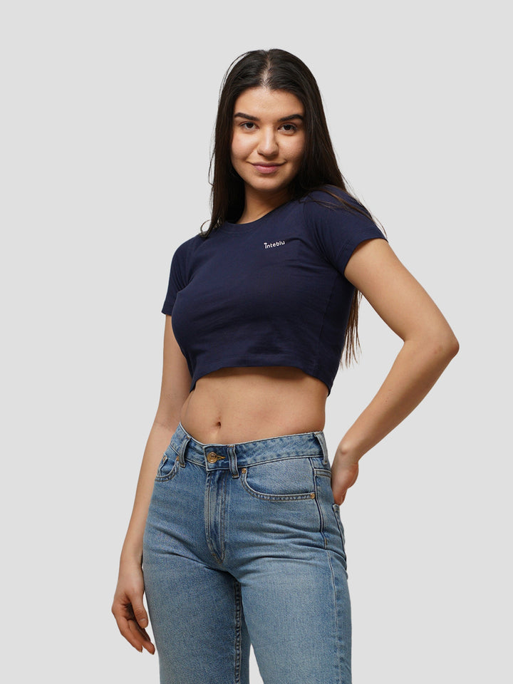 Women Crew Neck Cropped T-Shirt - inteblu