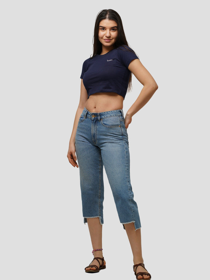 Women Crew Neck Cropped T-Shirt - inteblu