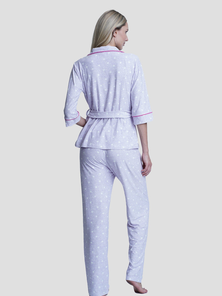 Women Dot Print Pajama set Sleepwear - inteblu