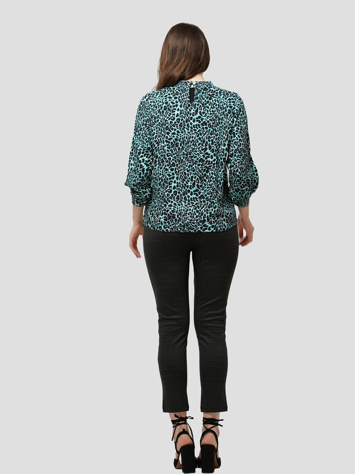 Women Green Animal Print Long Sleeve Shirt on Crape Fabrics - inteblu