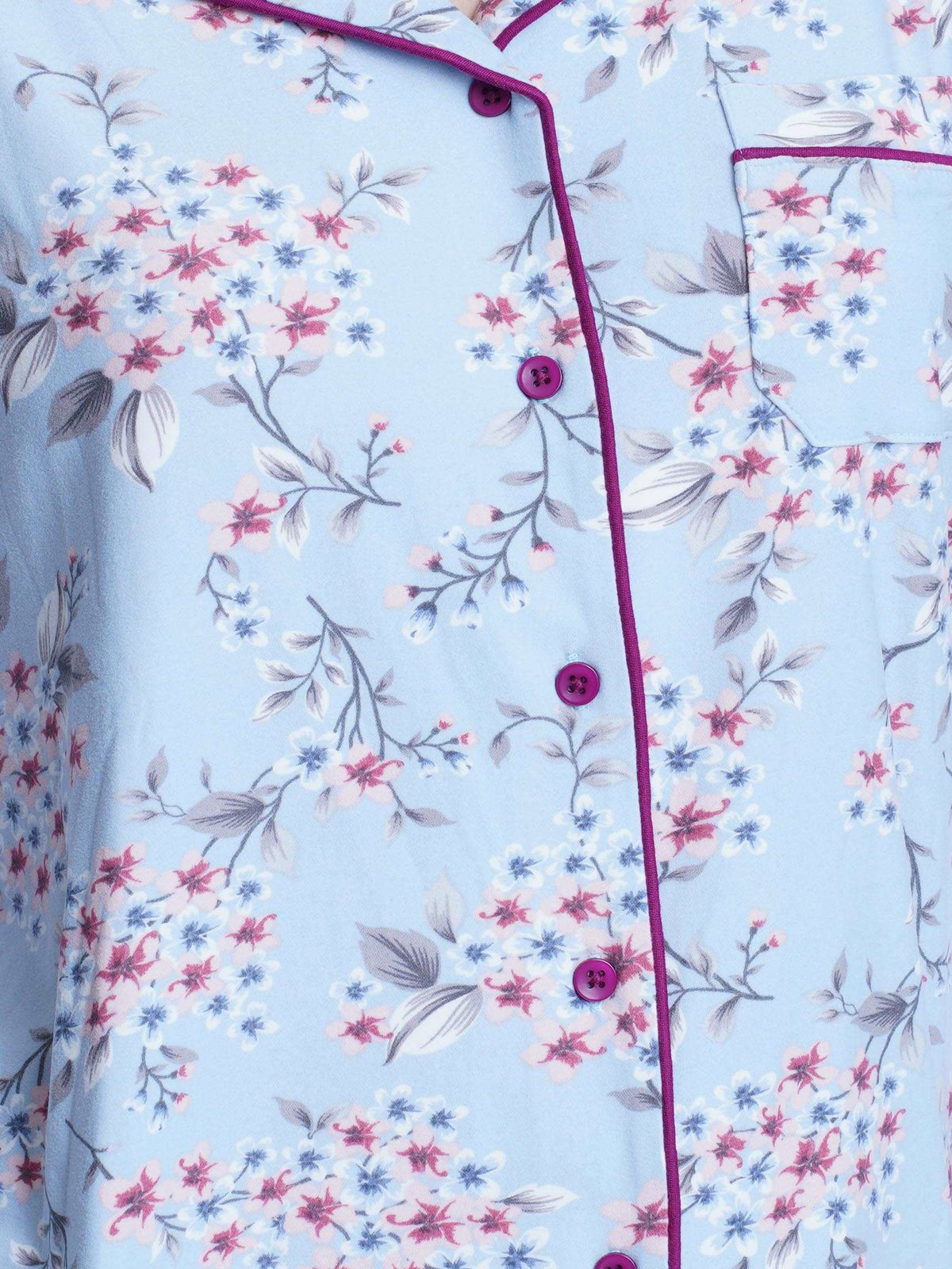 Women Notch-Collar Floral Print Top & Pants Pyjama Set - inteblu