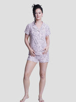 Women Notch Collar Short Animal Print Sleepwear Set - inteblu