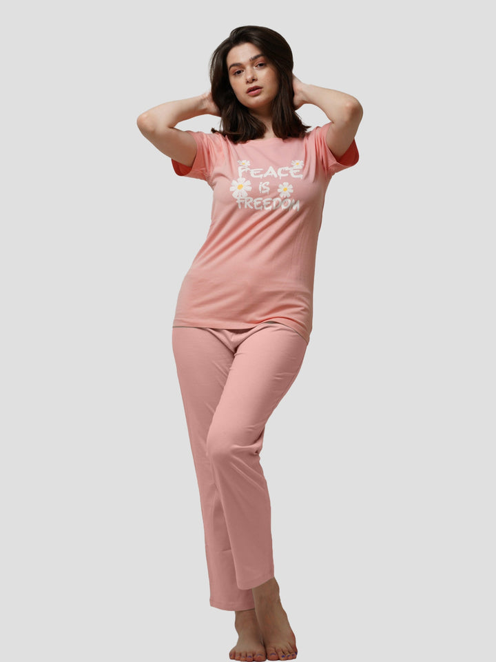 Women Short Sleeve Cotton Loungewear Set - inteblu