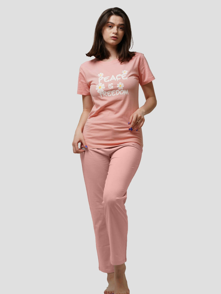 Women Short Sleeve Cotton Loungewear Set - inteblu