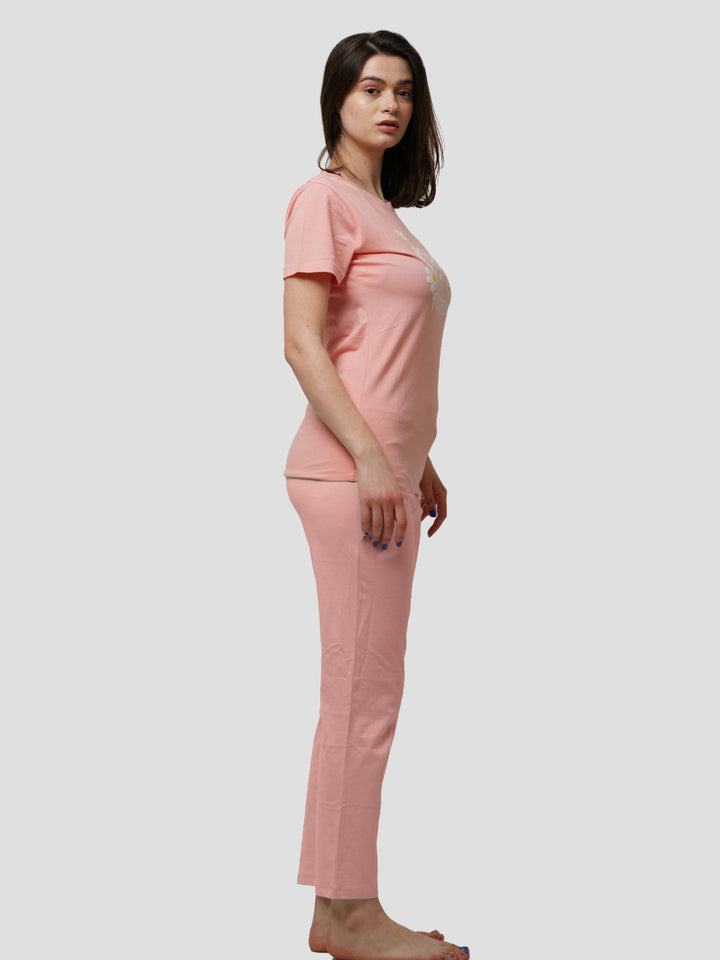 Women Short Sleeve Cotton Loungewear Set - inteblu