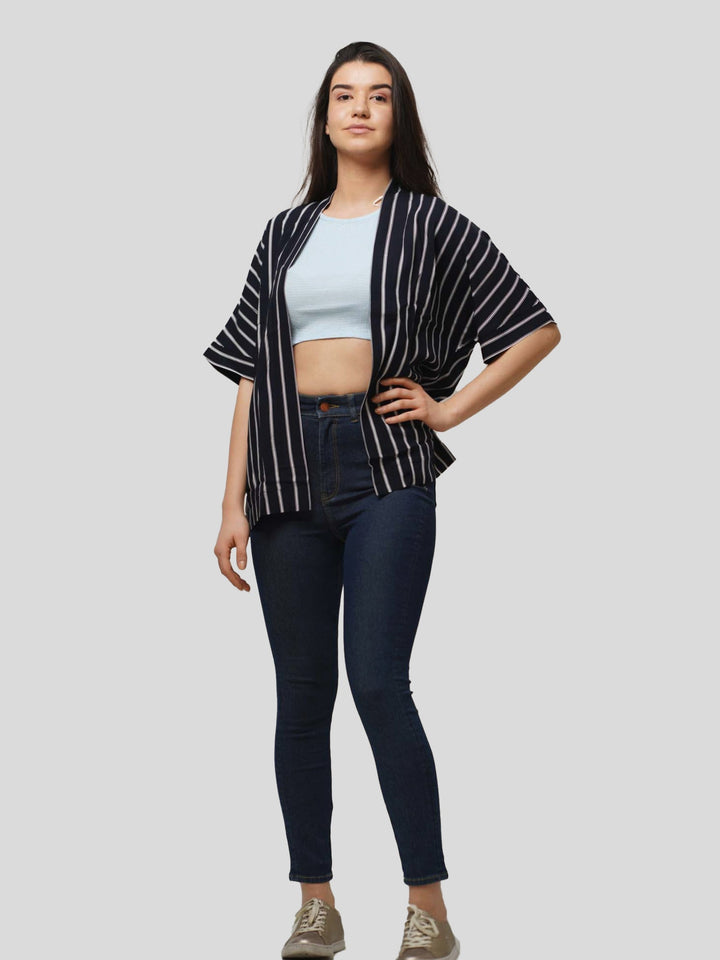 Womens Half Sleeve Tops Stripe Printed Loose Fit Western Style shrugs | Top only. - inteblu